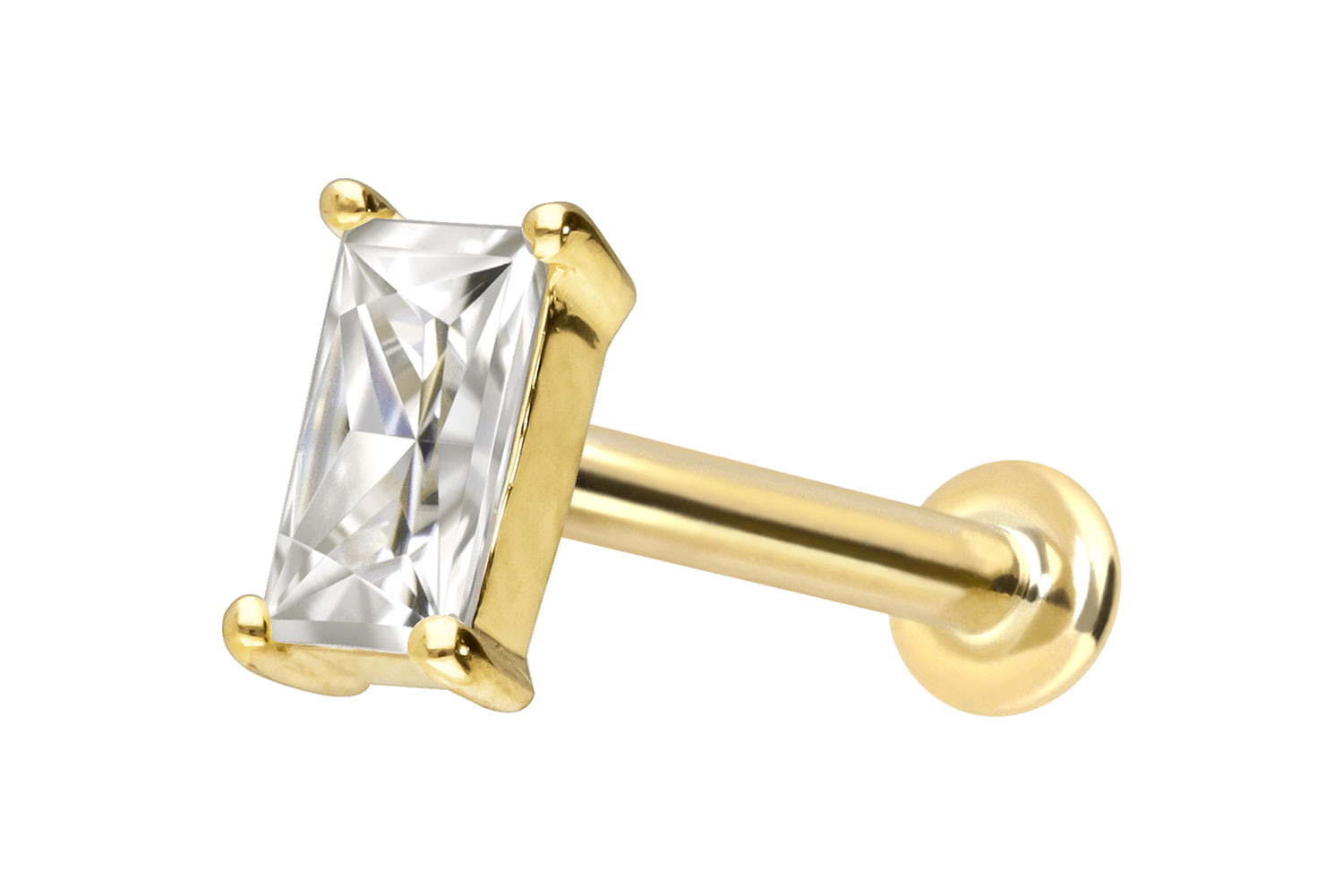 14 Karat Gold Labret Piercing mit Innengewinde MOISSANIT-RECHTECK